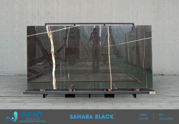 Mẫu gạch Sahara Black đen vân vàng sẵn hàng giá tốt tại Tổng kho gạch NAMY